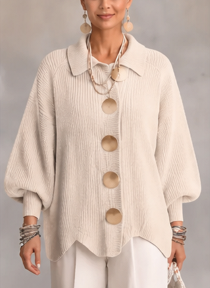 🔥 LAST DAY ⏰ Women's Oversized Collared Knit Cardigan – Soft Cozy Fit With Elegant Metal Buttons