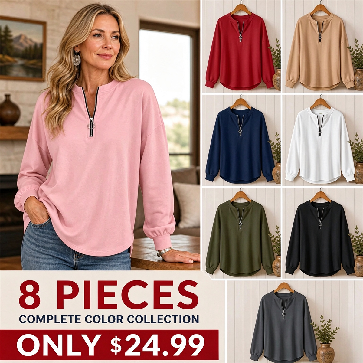 FINAL CLEARANCE - Women's Relaxed Half-Zip Long-Sleeve Pullover Top