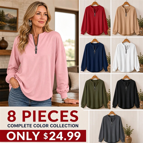 FINAL CLEARANCE - Women's Relaxed Half-Zip Long-Sleeve Pullover Top