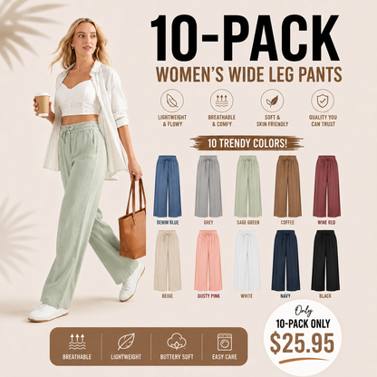 High-Waisted Drawstring Wide-Leg Linen-Feel Pants with Pockets
