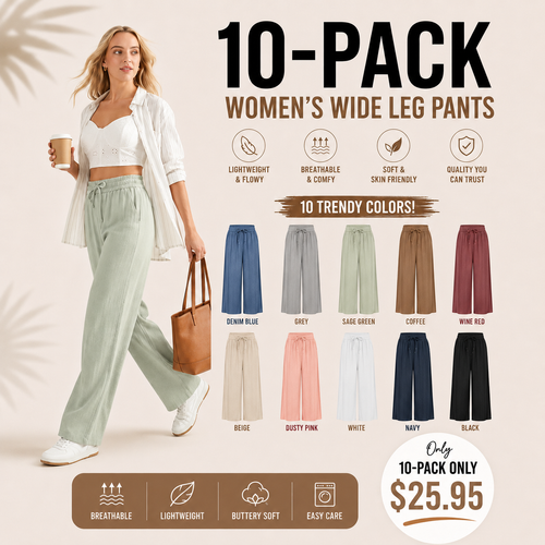 High-Waisted Drawstring Wide-Leg Linen-Feel Pants with Pockets