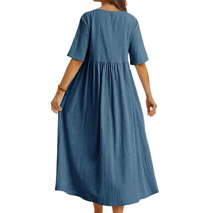 WOMEN'S CASUAL SUMMER PLEATED LINEN MAXI DRESS