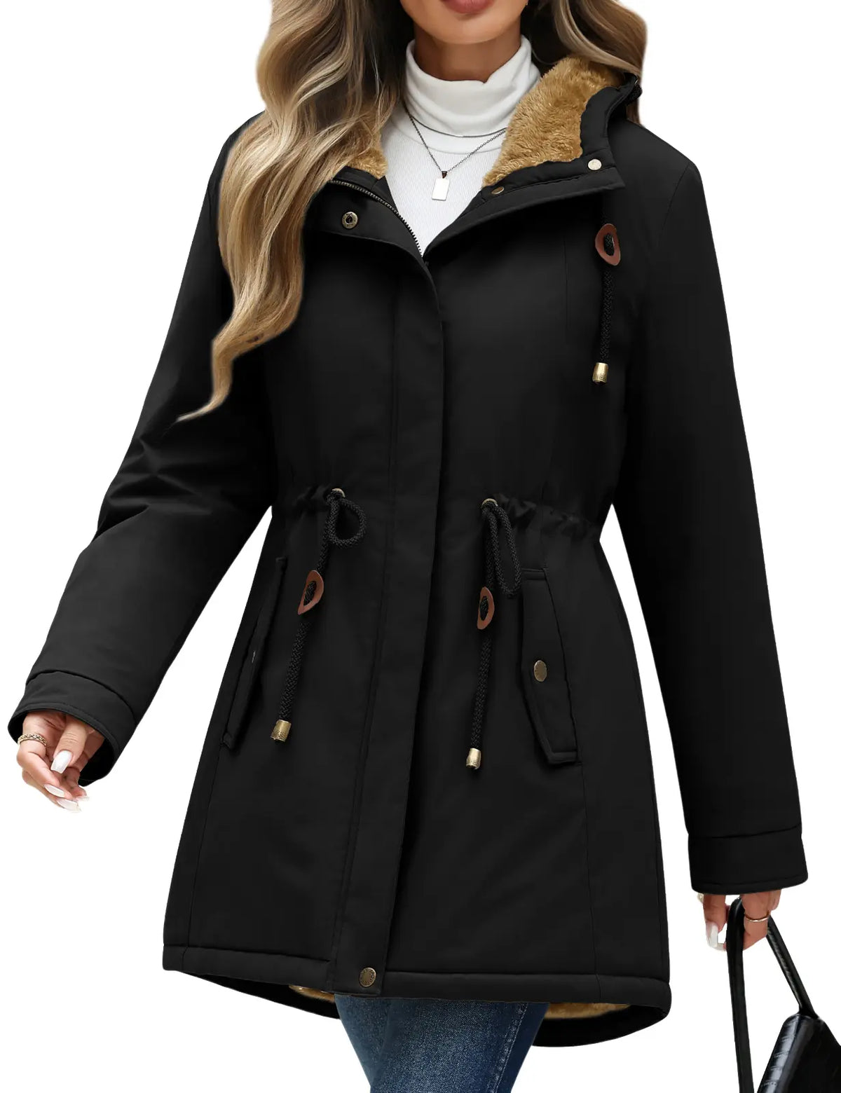 Women's Fleece Parka Jacket, Hooded, Long Warm