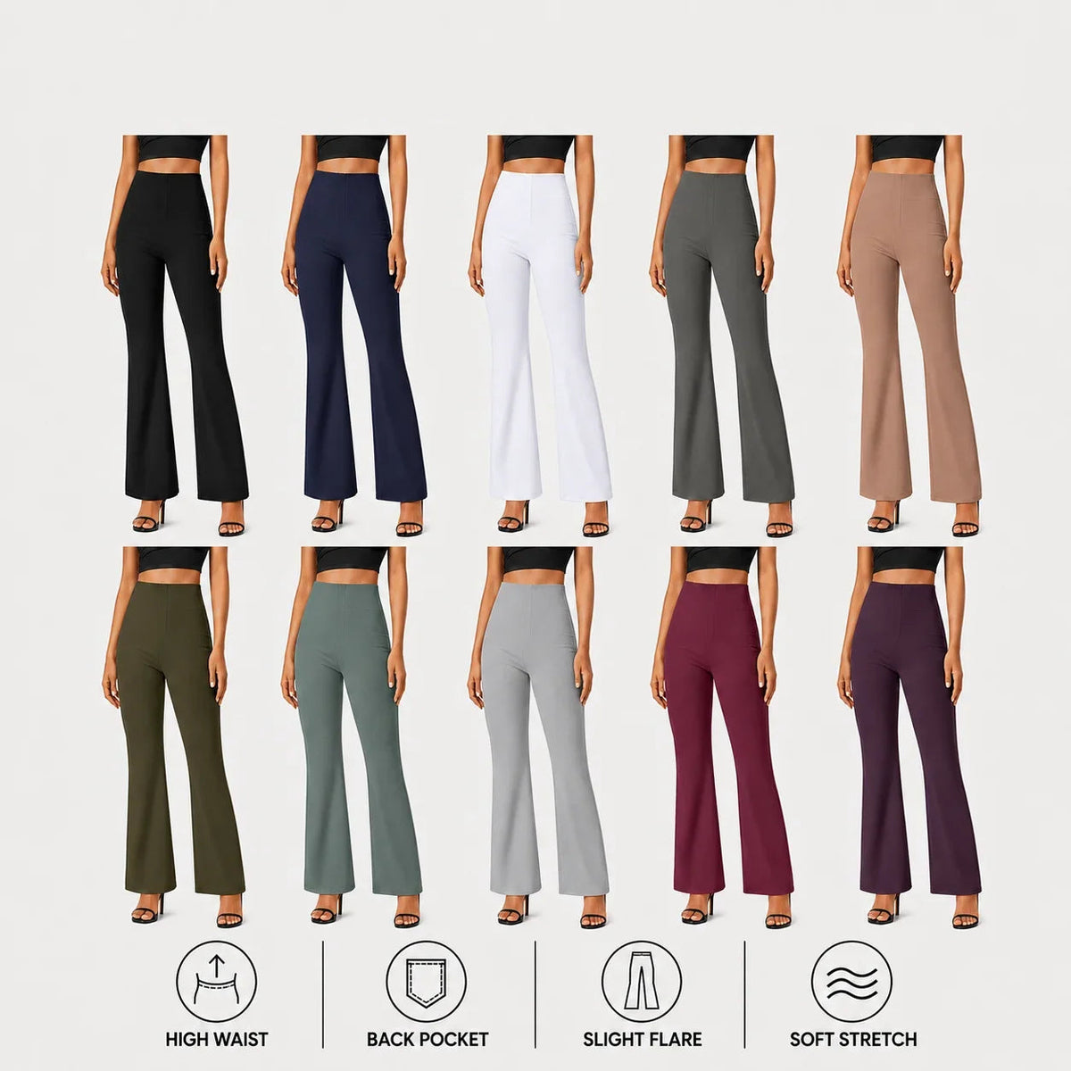 Women's Flex High Waisted Back Side Pocket Slight Flare Work Pants