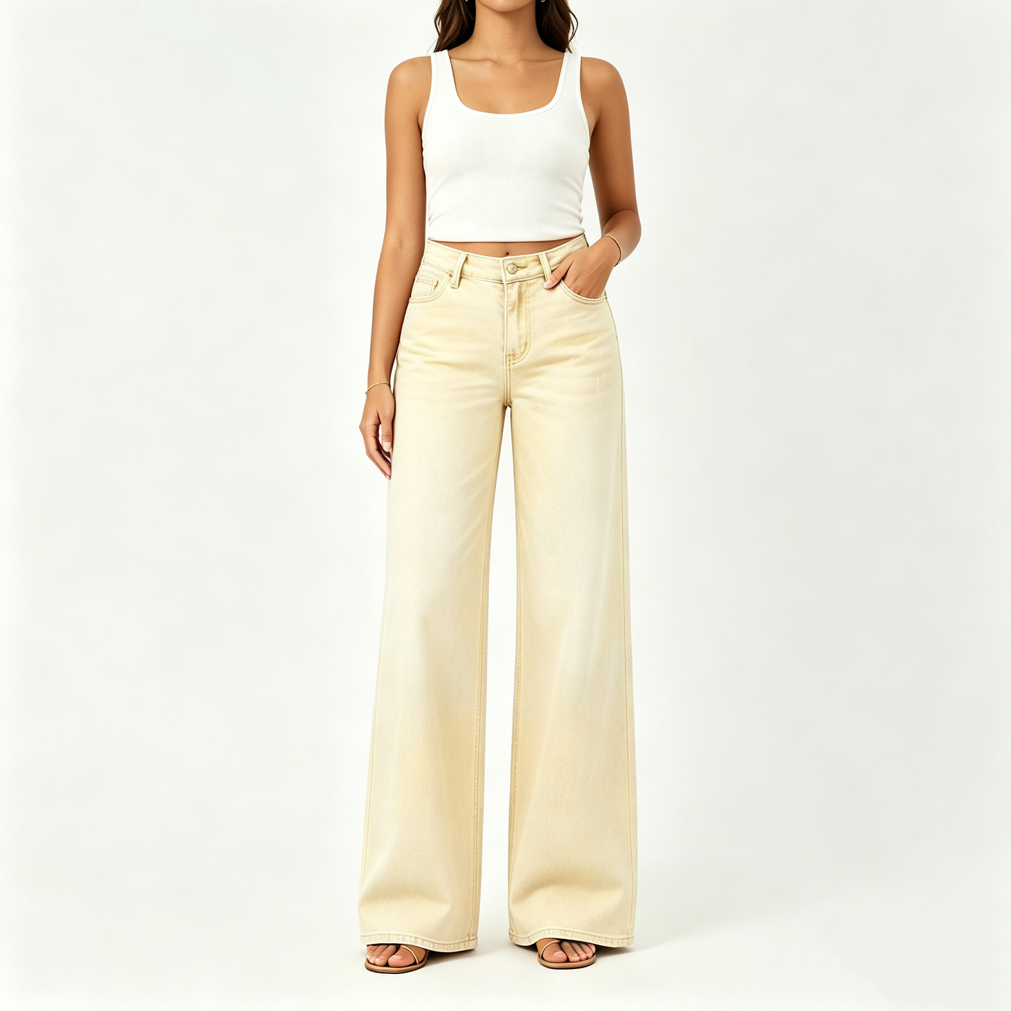 "Rise Baggy Stretchy Wide Leg Jeans"