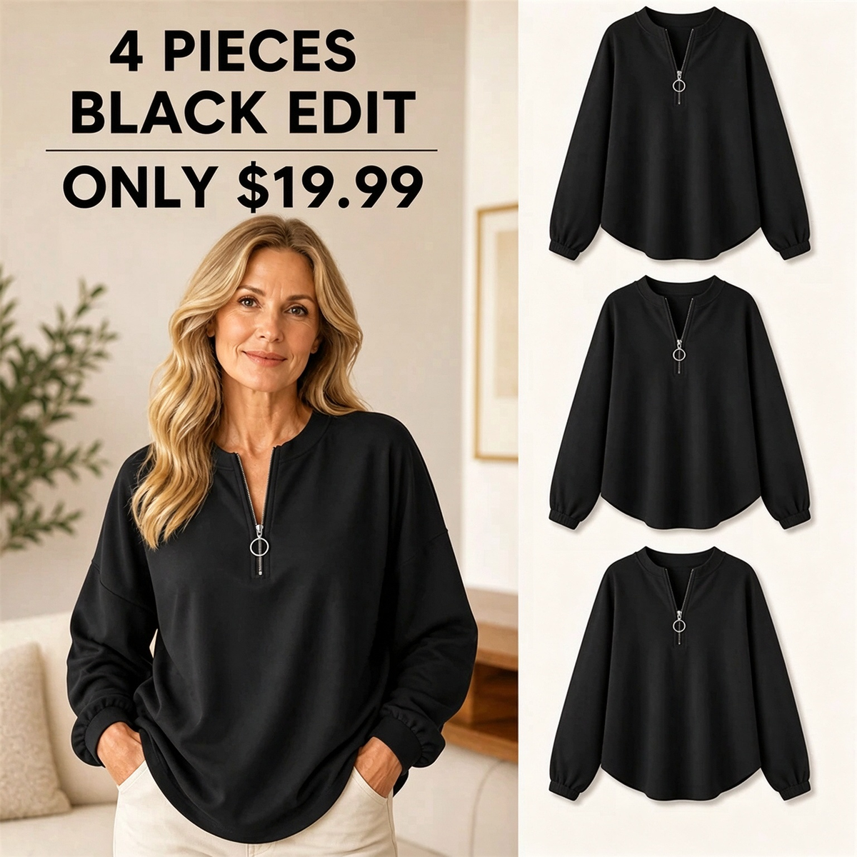 FINAL CLEARANCE - Women's Relaxed Half-Zip Long-Sleeve Pullover Top
