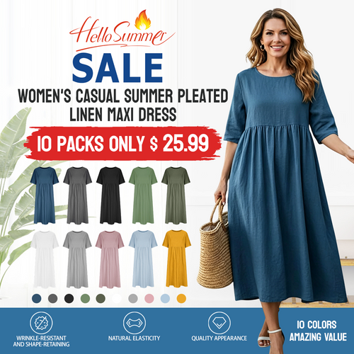 WOMEN'S CASUAL SUMMER PLEATED LINEN MAXI DRESS