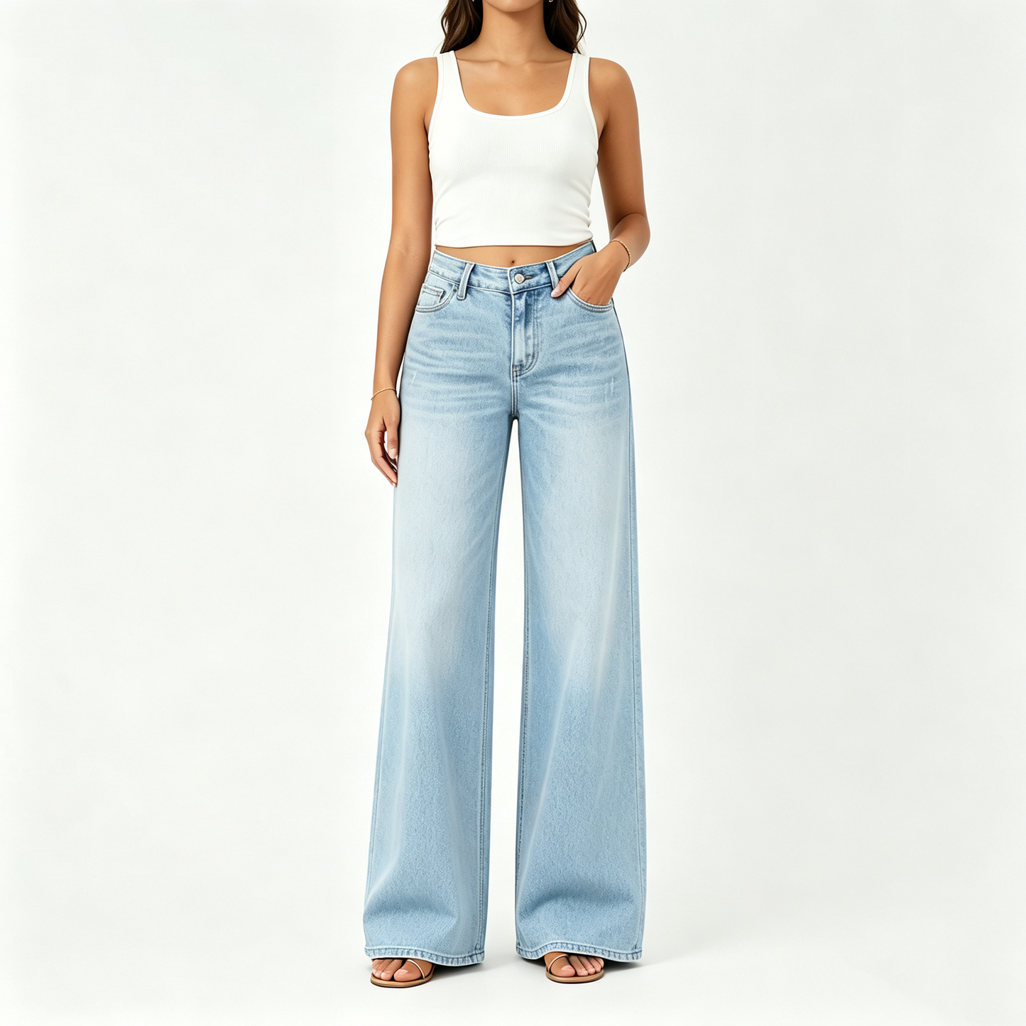 "Rise Baggy Stretchy Wide Leg Jeans"