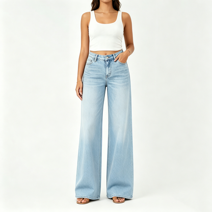 "Rise Baggy Stretchy Wide Leg Jeans"