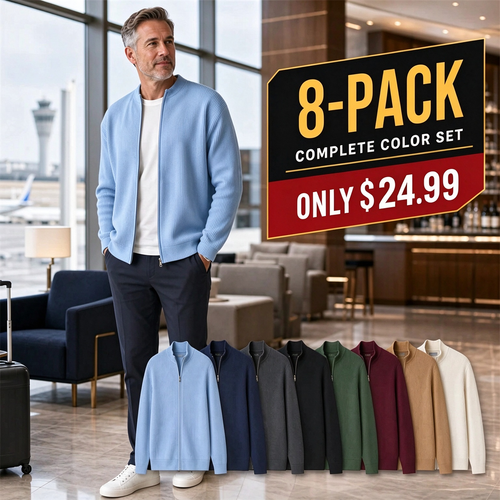 Men's Ribbed Full-Zip Stand-Collar Cardigan