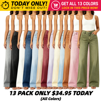"Rise Baggy Stretchy Wide Leg Jeans"