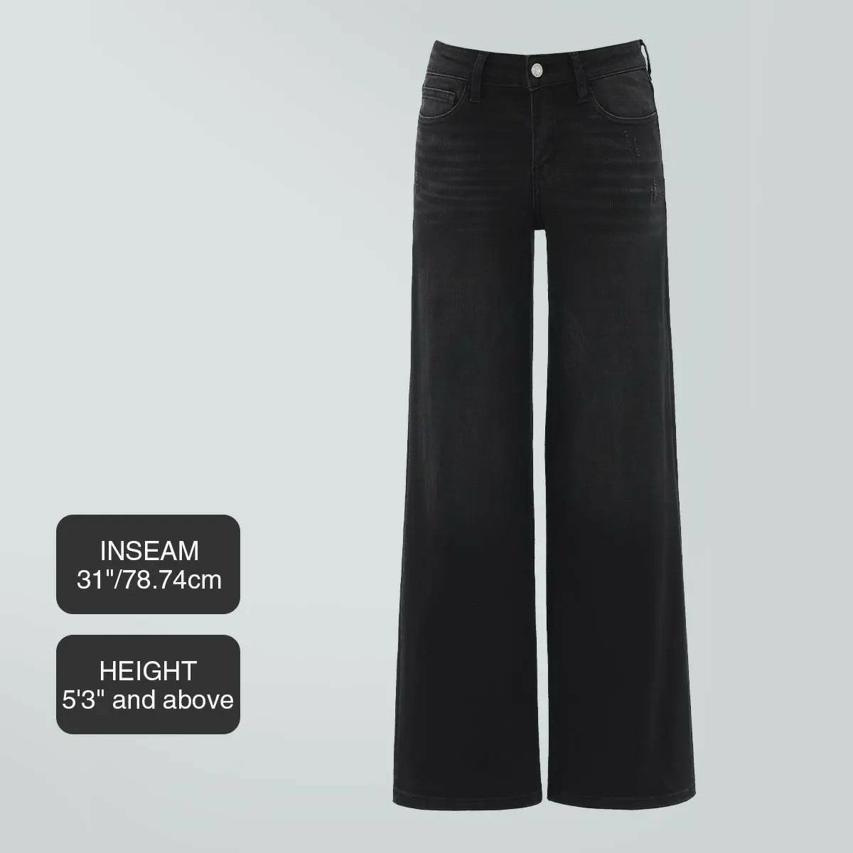Mid-low Rise Baggy Jeans Stretchy Wide Leg for Women Distressed Pants