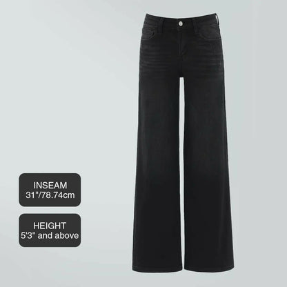 Mid-low Rise Baggy Jeans Stretchy Wide Leg for Women Distressed Pants