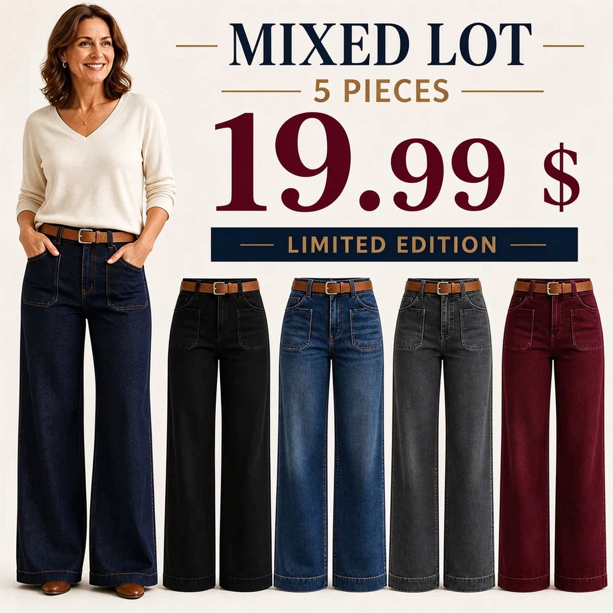 ⏰Clearance Sale⚡Women's Wide-Leg Jeans with Patch Pockets & Relaxed Fit