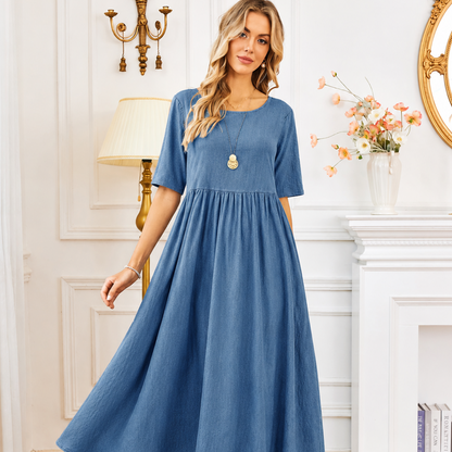 WOMEN'S CASUAL SUMMER PLEATED LINEN MAXI DRESS