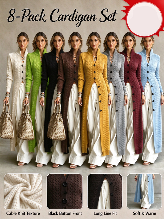 Women's Stand Collar Single Button Cable Knit Long Cardigan