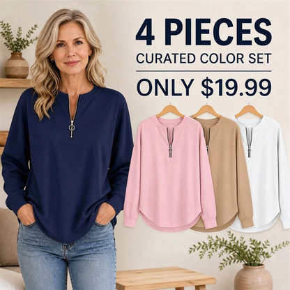 FINAL CLEARANCE - Women's Relaxed Half-Zip Long-Sleeve Pullover Top