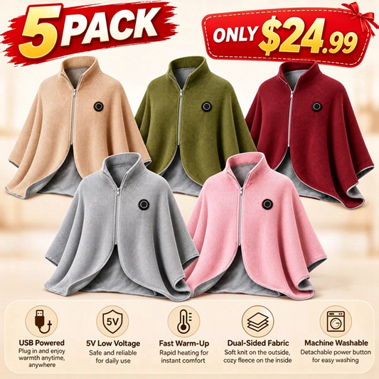 Wearable Heated Shawl 3 Heat Levels Portable Thermal Wrap