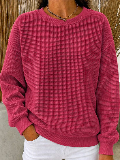 CLEARANCE SALE🔥Women's Waffle Knit Crewneck Sweatshirt