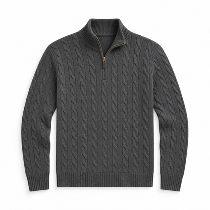 Men's Cable Knit Quarter Zip Sweater, Classic Long Sleeve Pullover with Ribbed Collar