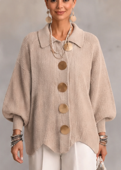 🔥 LAST DAY  ⏰ Women's Oversized Collared Knit Cardigan – Soft Cozy Fit With Elegant Metal Buttons