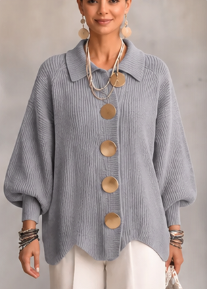 🔥 LAST DAY  ⏰ Women's Oversized Collared Knit Cardigan – Soft Cozy Fit With Elegant Metal Buttons