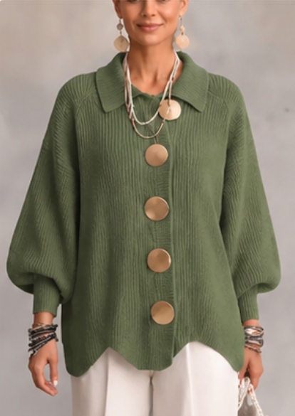 🔥 LAST DAY  ⏰ Women's Oversized Collared Knit Cardigan – Soft Cozy Fit With Elegant Metal Buttons