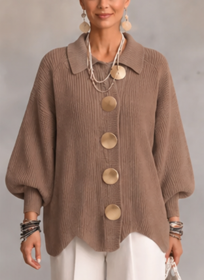 🔥 LAST DAY  ⏰ Women's Oversized Collared Knit Cardigan – Soft Cozy Fit With Elegant Metal Buttons