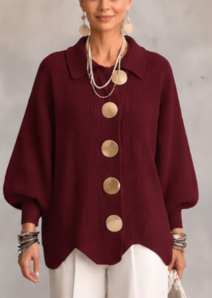 🔥 LAST DAY  ⏰ Women's Oversized Collared Knit Cardigan – Soft Cozy Fit With Elegant Metal Buttons