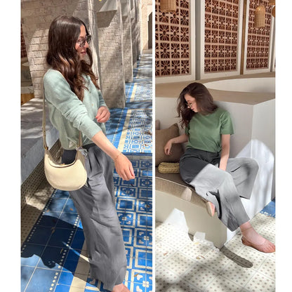 ⚡LAST 2 DAYS⚡- Women's Casual High Waist Linen Wide Leg Trousers