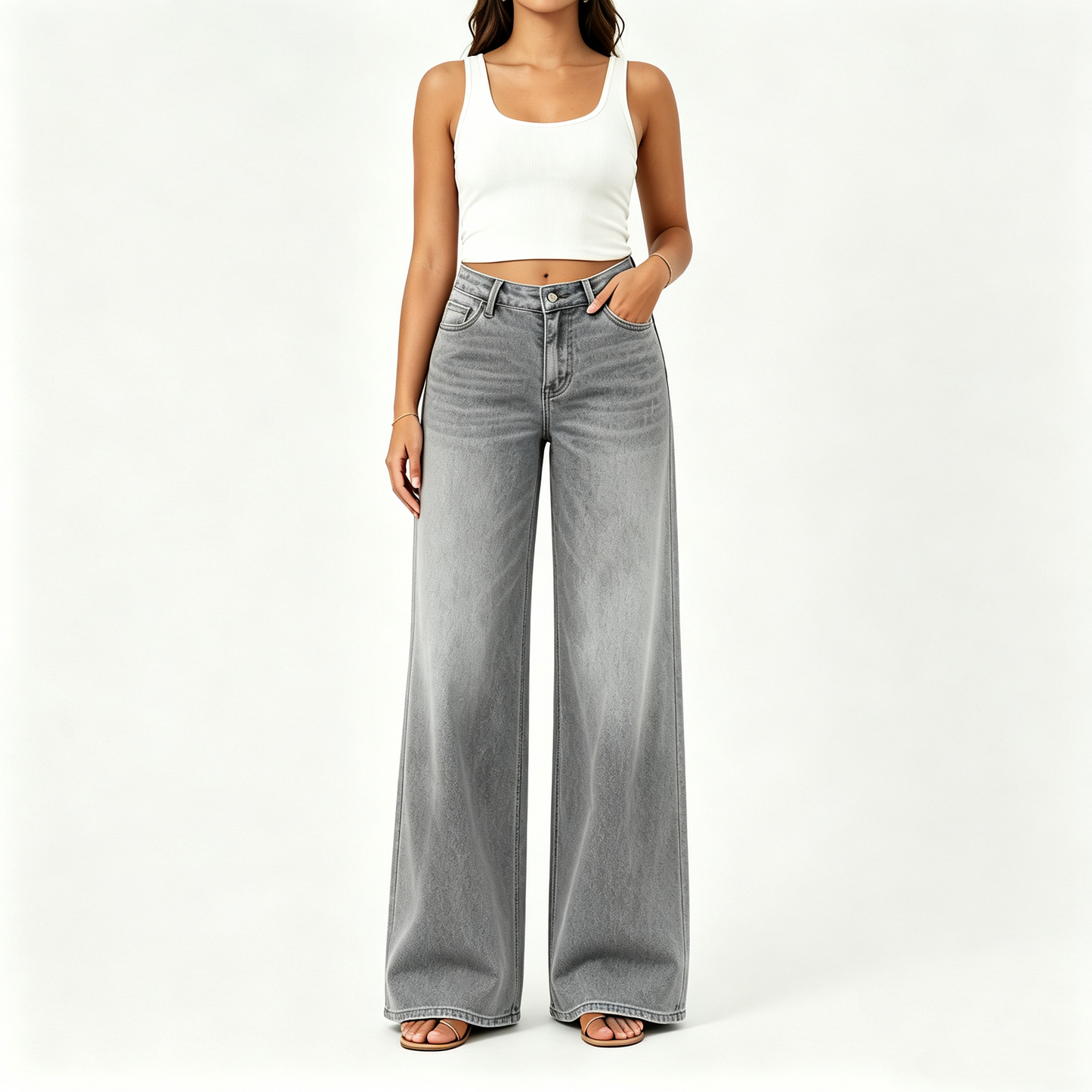 "Rise Baggy Stretchy Wide Leg Jeans"