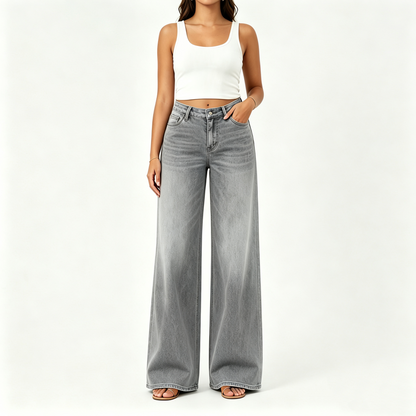 "Rise Baggy Stretchy Wide Leg Jeans"