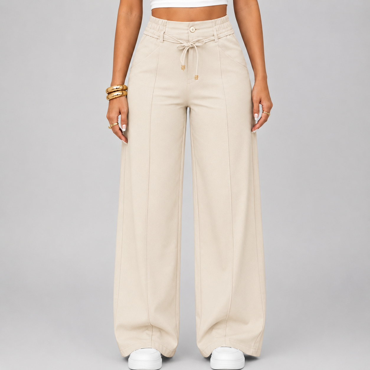 ⚡New Summer Drawstring High Waist Wide Leg Pants