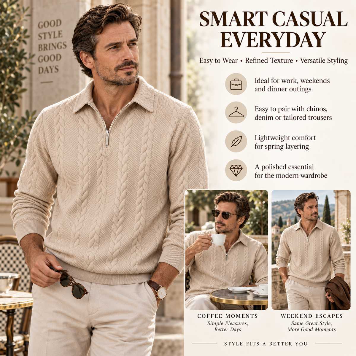 🔥 BESTSELLER | 6PCS $24.63 | Men's Textured Half-Zip Polo Sweater