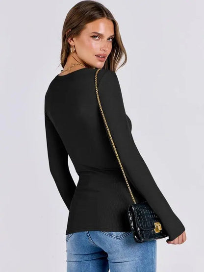 🔥8- PACK Women's Long Sleeve Blouses Shirts with Ribbed Knit Work Office Basic Tops