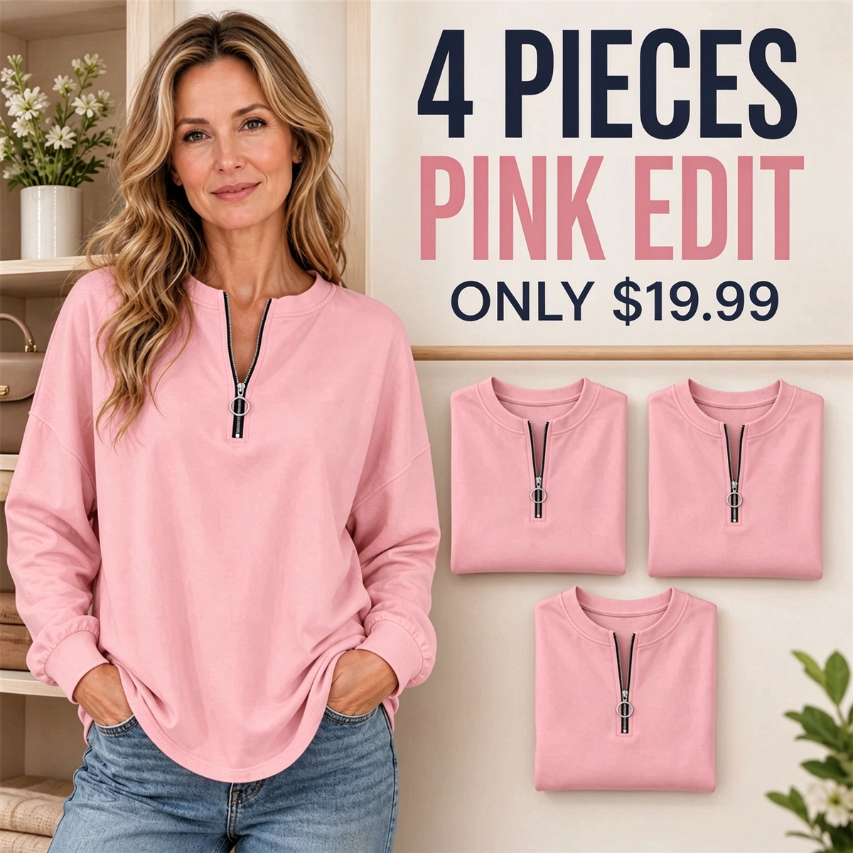 FINAL CLEARANCE - Women's Relaxed Half-Zip Long-Sleeve Pullover Top