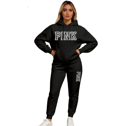 Women's Casual Printed Hoodie & Drawstring Jogger Pants Set