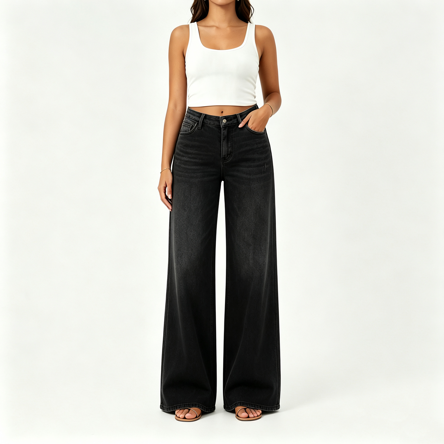 "Rise Baggy Stretchy Wide Leg Jeans"
