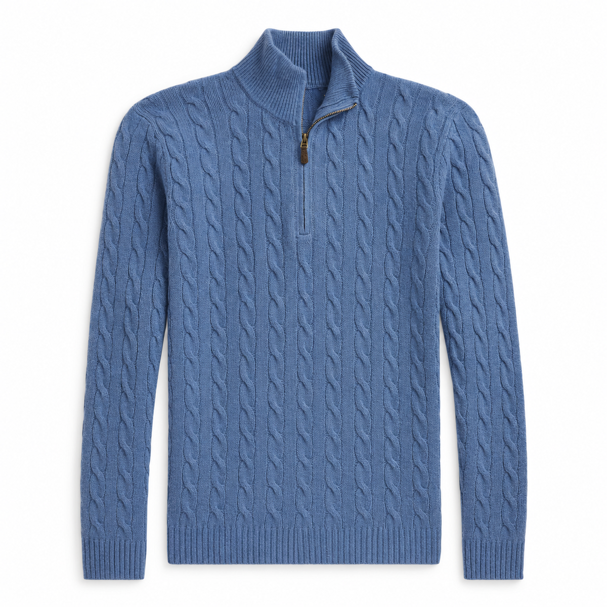 Men's Cable Knit Quarter Zip Sweater, Classic Long Sleeve Pullover with Ribbed Collar