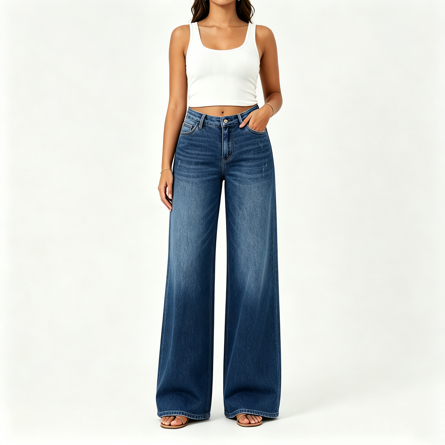 "Rise Baggy Stretchy Wide Leg Jeans"