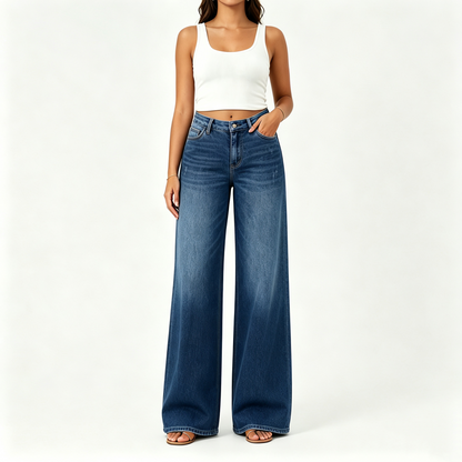 "Rise Baggy Stretchy Wide Leg Jeans"