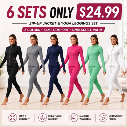 Women's Gold-Color Zip-Up Jacket & Yoga Leggings Set