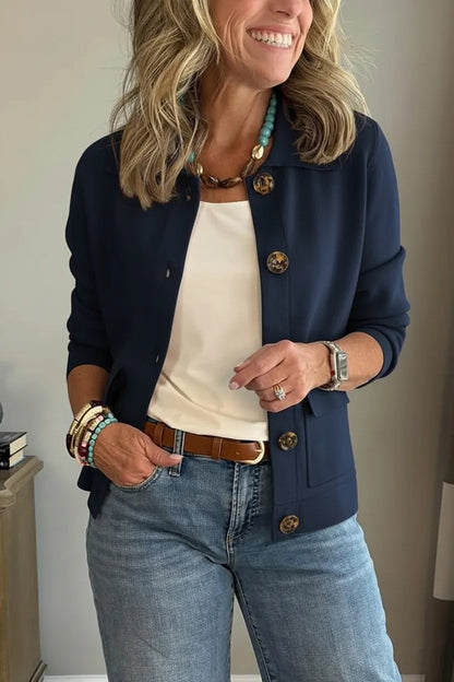 Casual Lapel Pocket Solid Color Jacket