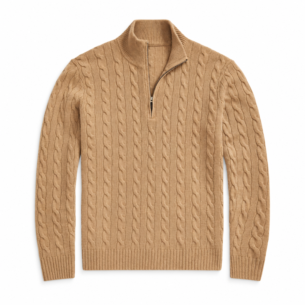 Men's Cable Knit Quarter Zip Sweater, Classic Long Sleeve Pullover with Ribbed Collar