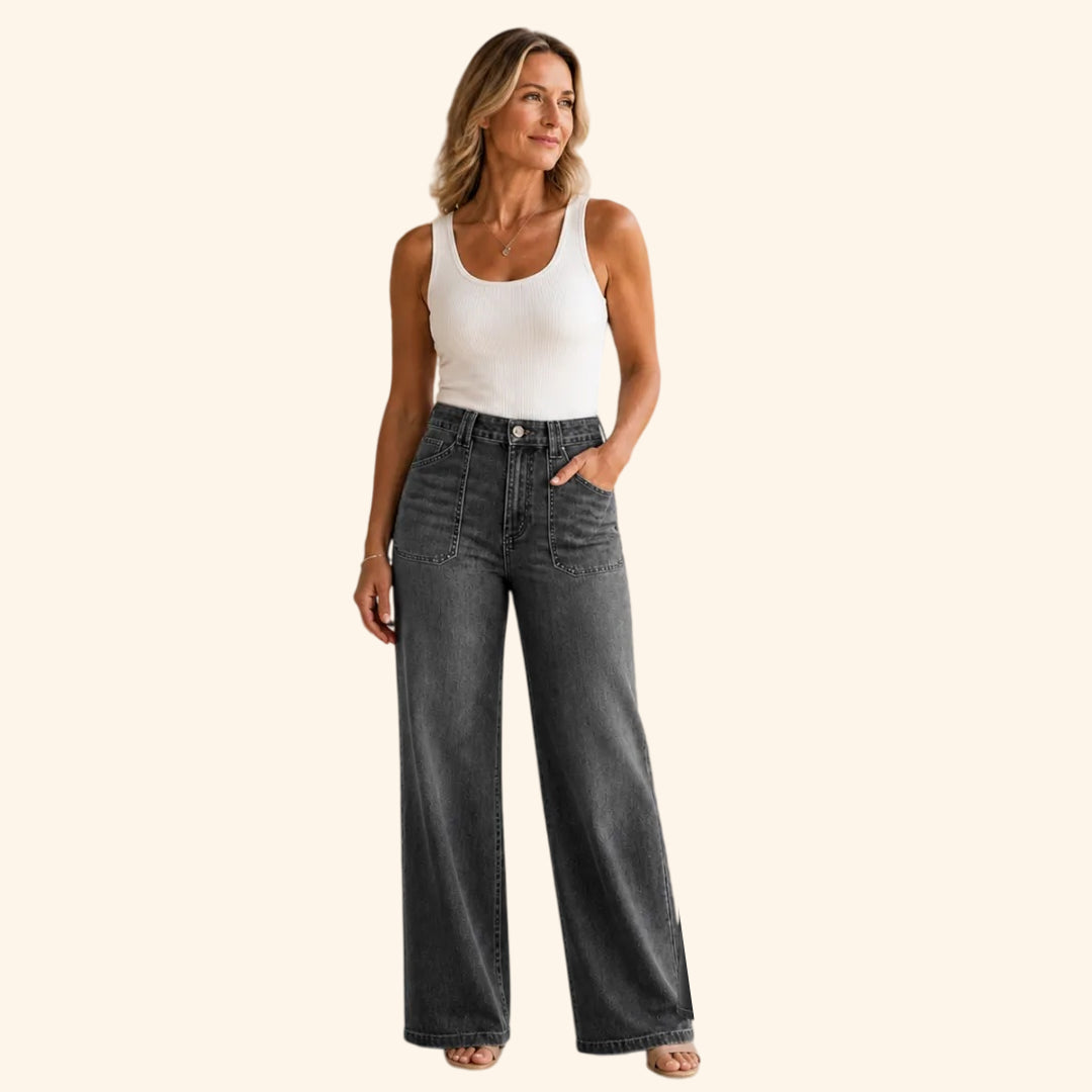 ⏰Clearance Sale⚡Women's Wide-Leg Jeans with Patch Pockets & Relaxed Fit