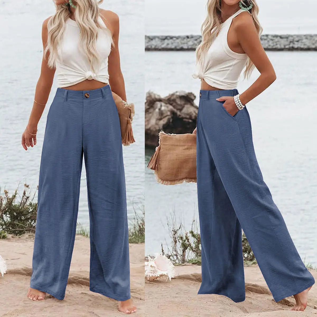 ⚡LAST 2 DAYS⚡- Women's Casual High Waist Linen Wide Leg Trousers