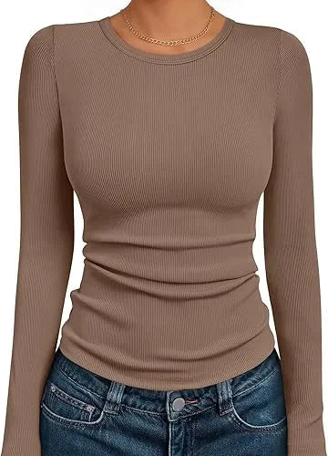 🔥8- PACK Women's Long Sleeve Blouses Shirts with Ribbed Knit Work Office Basic Tops