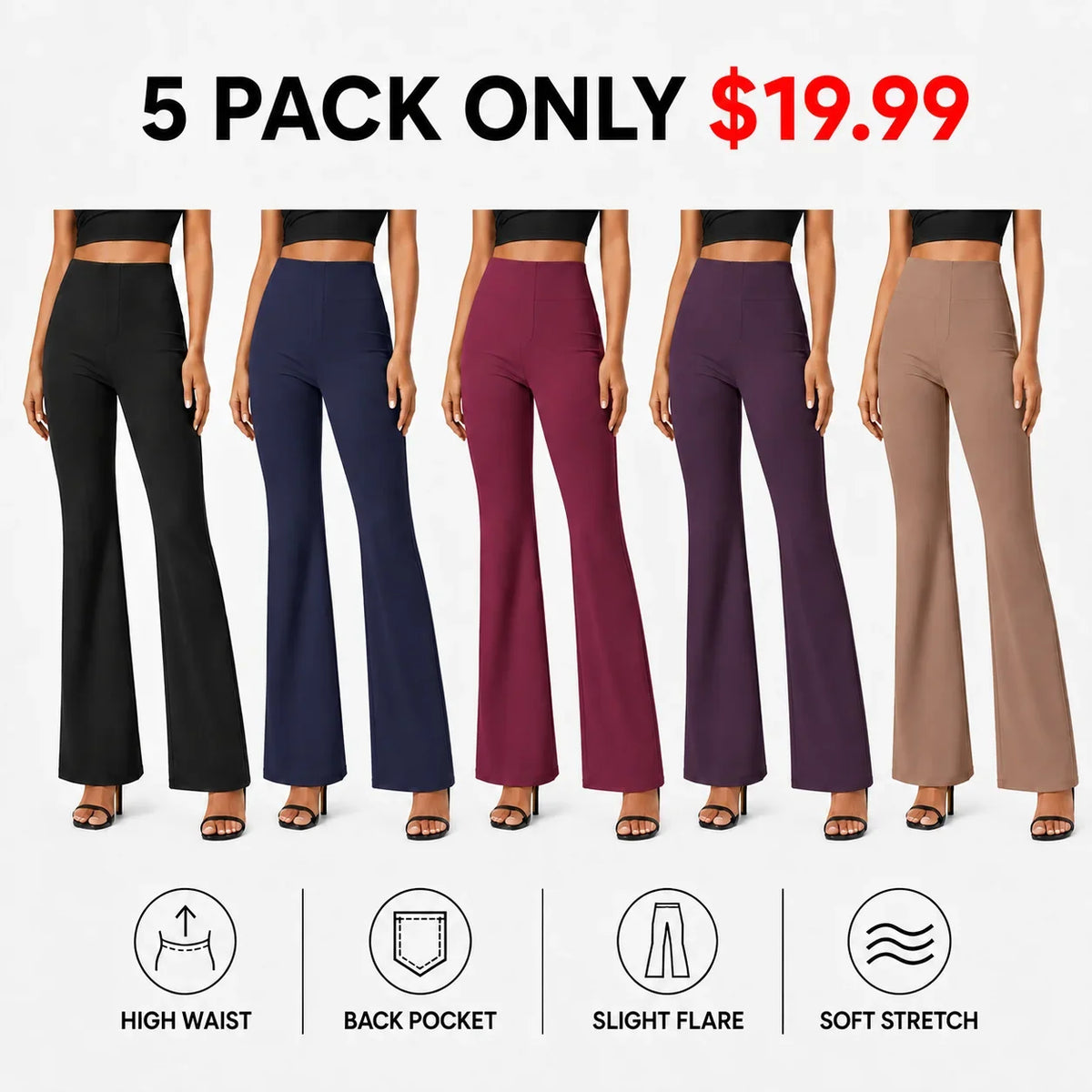 Women's Flex High Waisted Back Side Pocket Slight Flare Work Pants