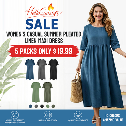 WOMEN'S CASUAL SUMMER PLEATED LINEN MAXI DRESS