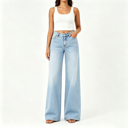 "Rise Baggy Stretchy Wide Leg Jeans"